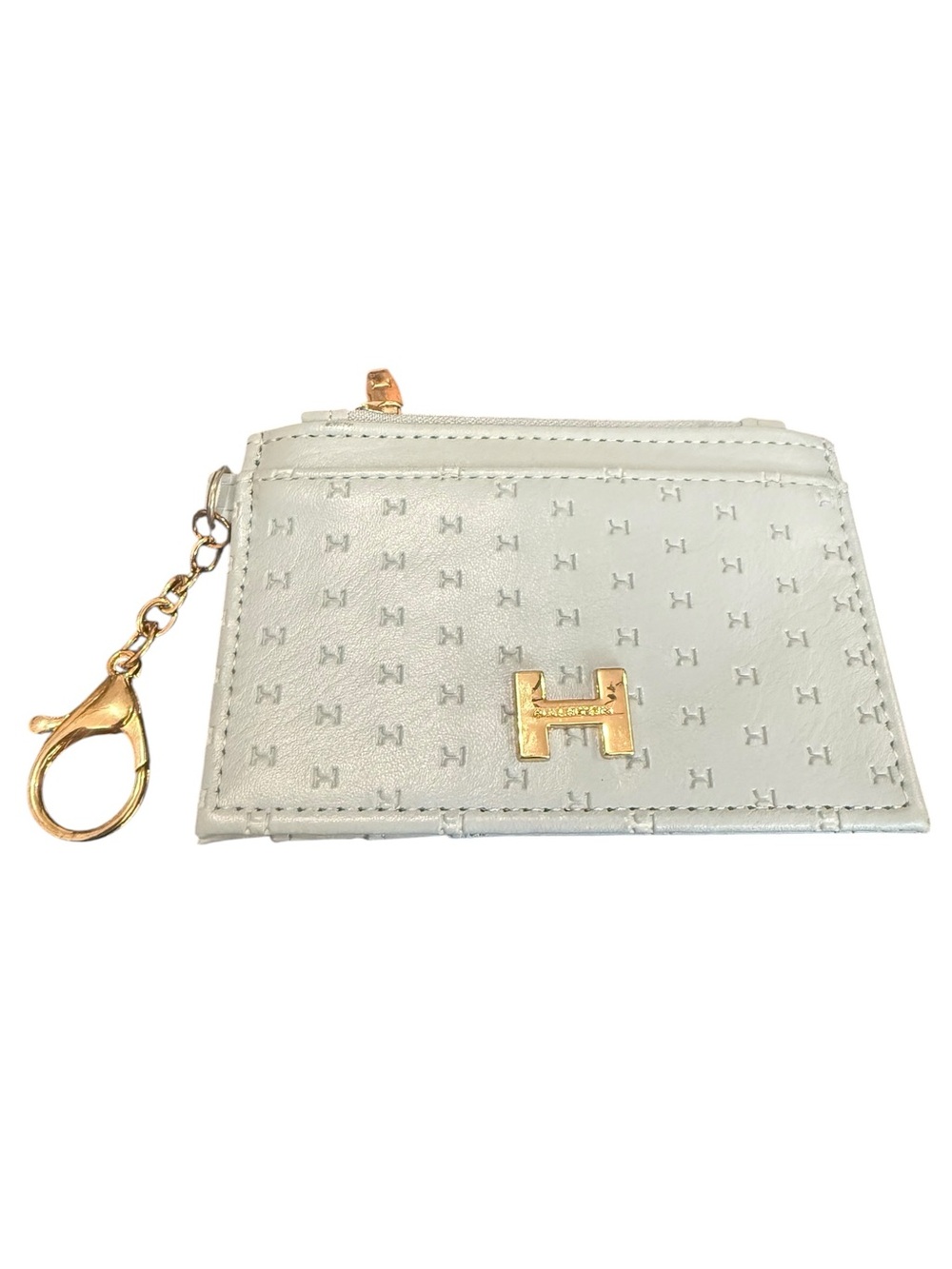Halston Heritage White Leather Card Holder with Gold Clasp